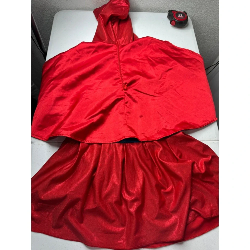 Supergirl Costume Dress with Attached Hooded Cape Blue Red‎ Girls Superhero